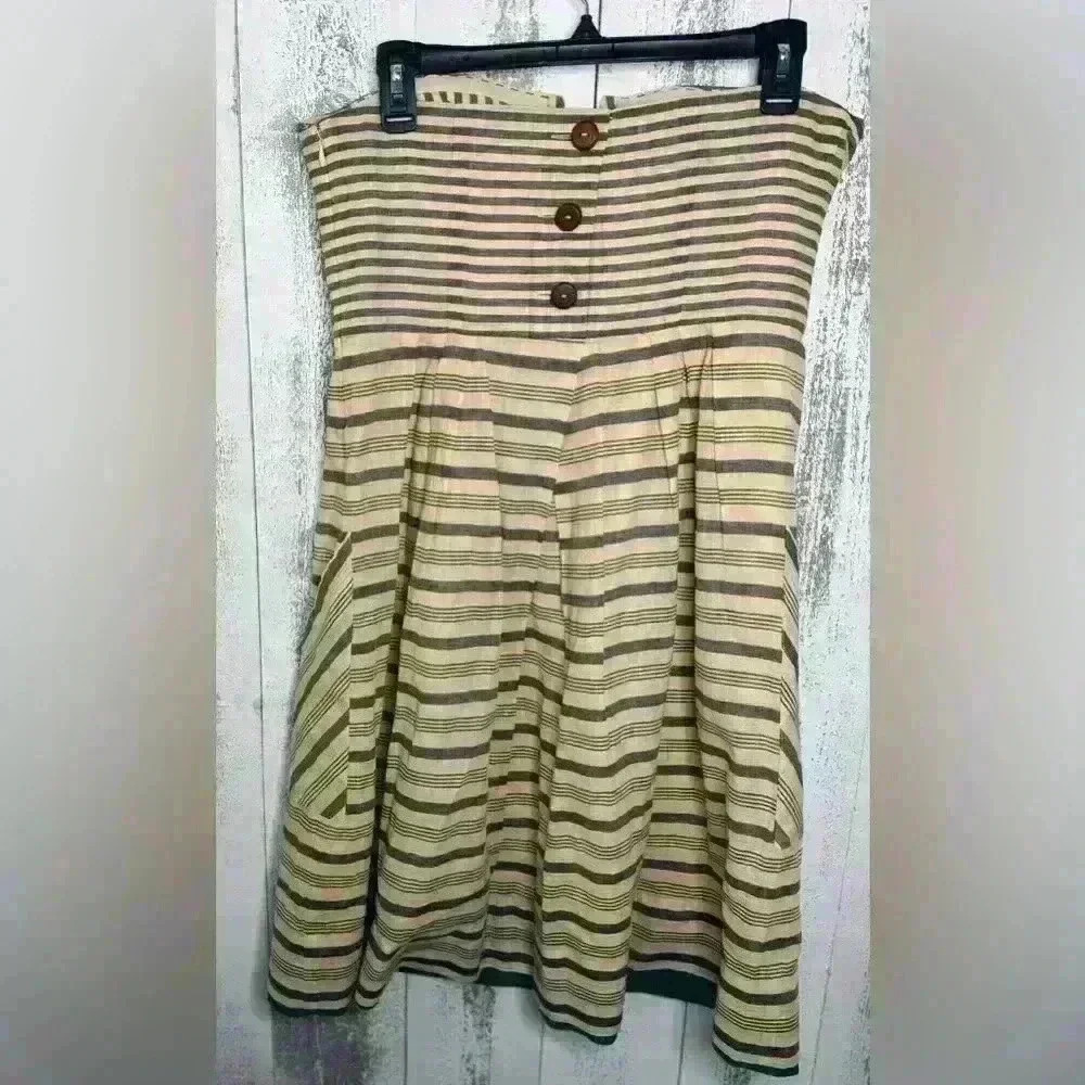 Anthropologie Maeve Changing Stripes Strapless Linen Dress with pockets - Picture 9 of 12